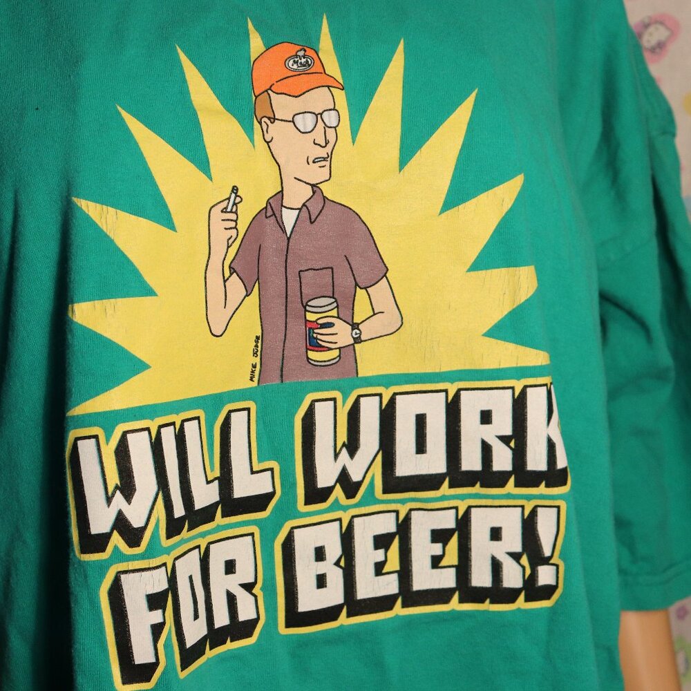 Vintage King of the Hill Dale Gribble “Will Work for Beer” T-Shirt 3XL
